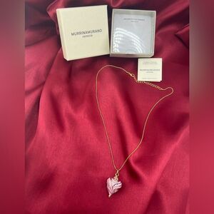 Murrina Murano Venezia Pink Swirl Heart Pendant Necklace
